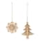 Glittered Gold Pine Tree & Snowflake Ornament Set